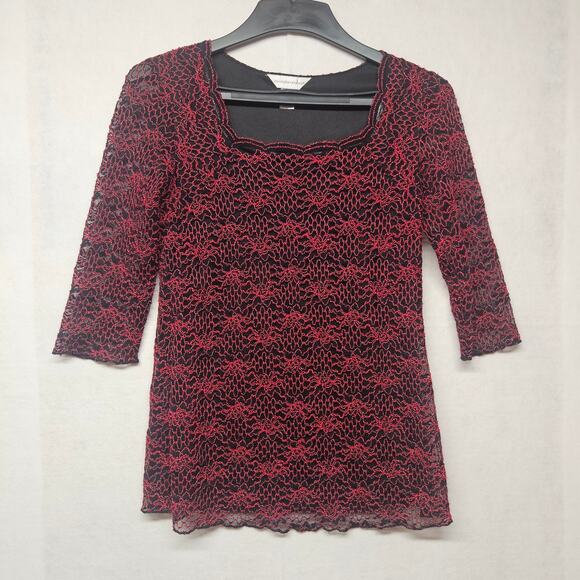 Christopher & Banks Red and Black Lace 3/4 sleeve blouse - Picture 1 of 7